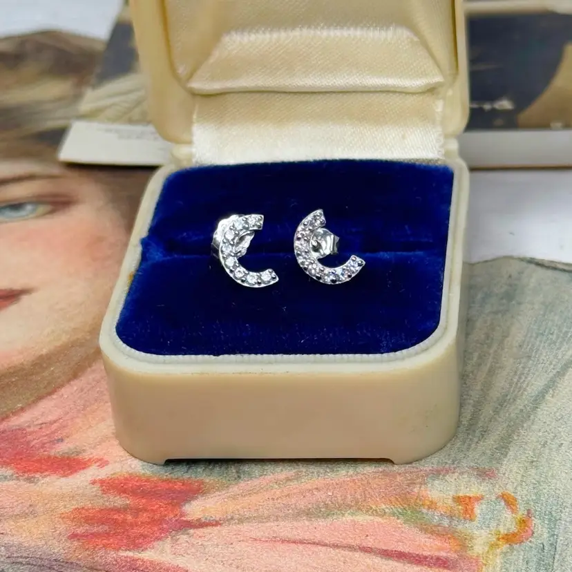 Sterling Silver White Sapphire “C” Stud Earrings