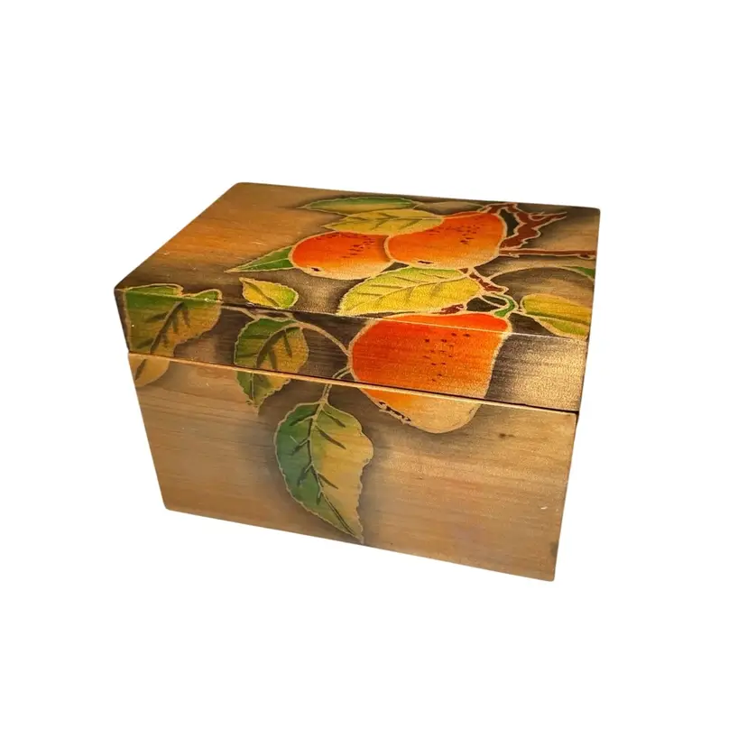 Vintage Wooden Recipe Box w/ Pear Tree Fruits 6x4"