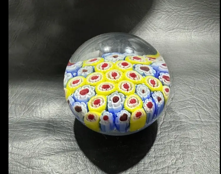 Vintage Multicolored Hand-blown Art Glass Millefiori Paperweight