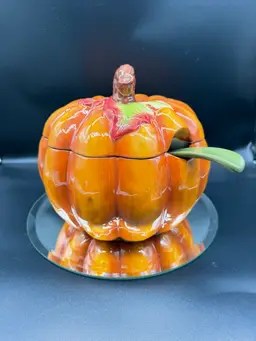 Pier 1 Imports Dolomite Pumpkin Soup Server/Tureen, Dimpled Realistic Flawless