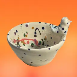 Handmade Pottery Trinket Dish w/ Tiny Bird Splatter Painted White | 3.75”