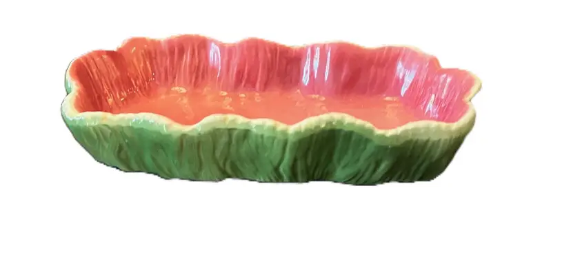 VTG Ceramic Trinket Dish Tray Pink Interior and Green Exterior