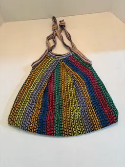 Vintage Crochet HOBO Bag/Purse Rainbow Striped Unbranded 14inches Long