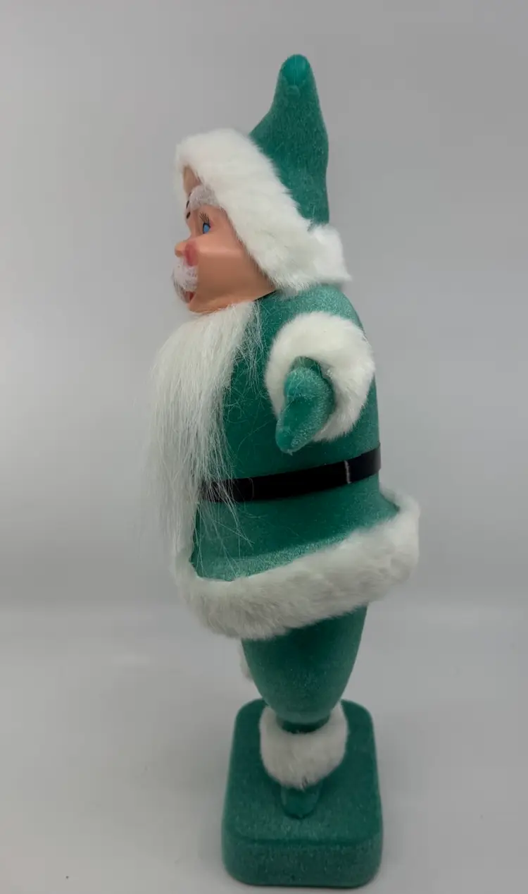 Teal Flocked Dancing Santa Figurine Rare Aqua Blue Green Japan Style 14.5”x7.5”