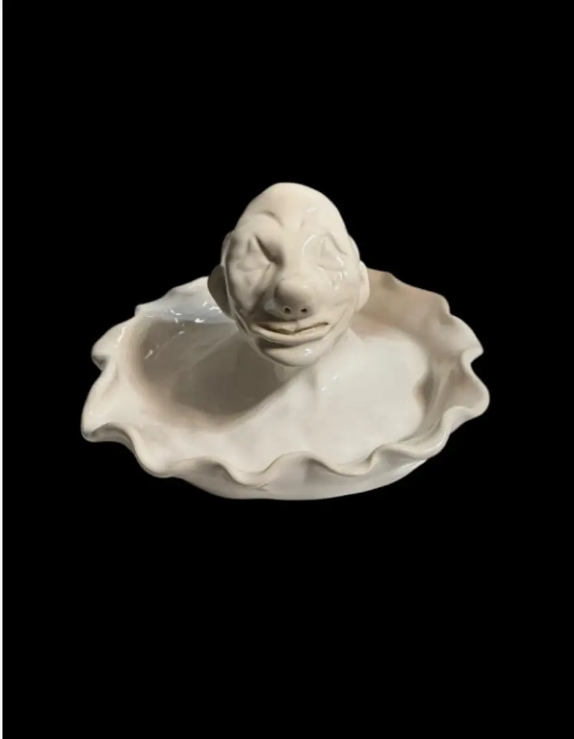 Handmade Studio Pottery Clown Head Ruffled Dish Signed Sonny Folk Art