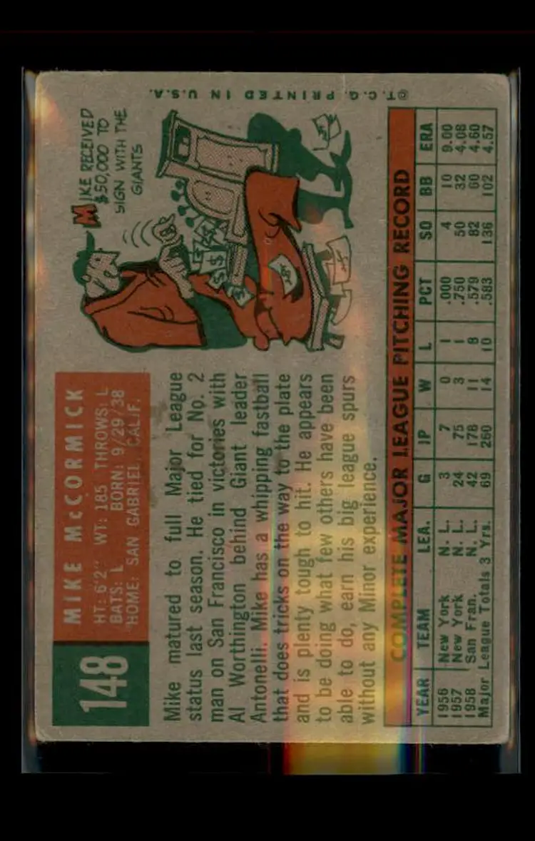 1959 Topps #148 Mike McCormick - (pk4) - San Francisco Giants