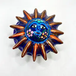 Purple Sun Mexican Pottery Round Trinket Box 2.5”x3.5”