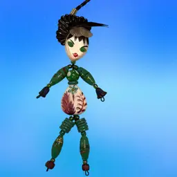 Bead Person Looks Like Liza Minnelli?  Face Is Vintage Clip On Earring. Body Bead Is Hand painted On Both Sides. Green