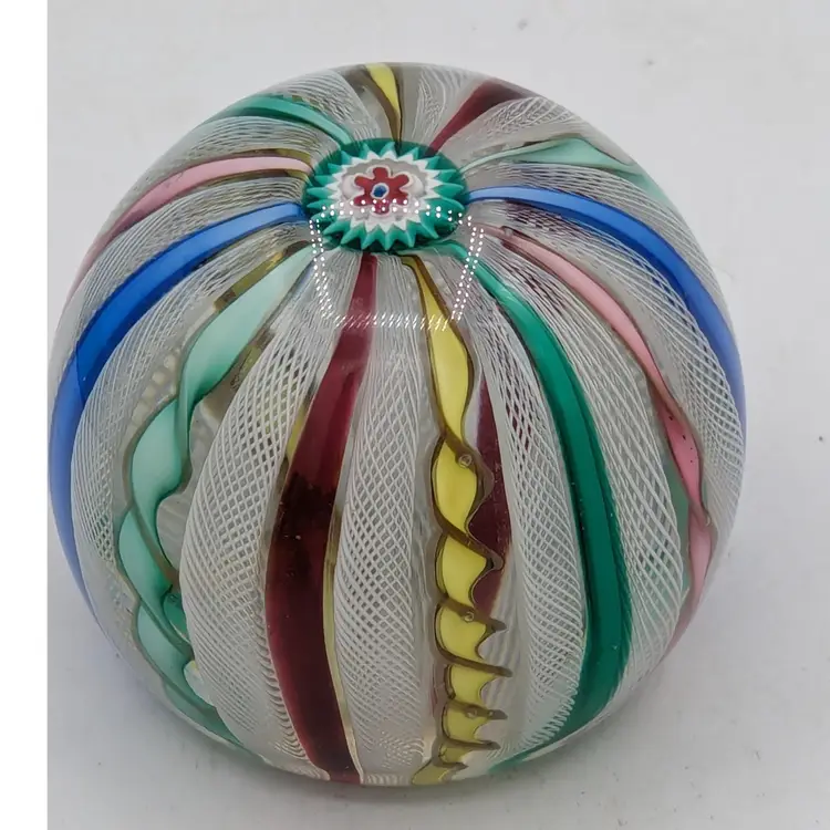 Vintage Murano Italy Fratelli Toso Latticino Ribbon Glass Paper Weight