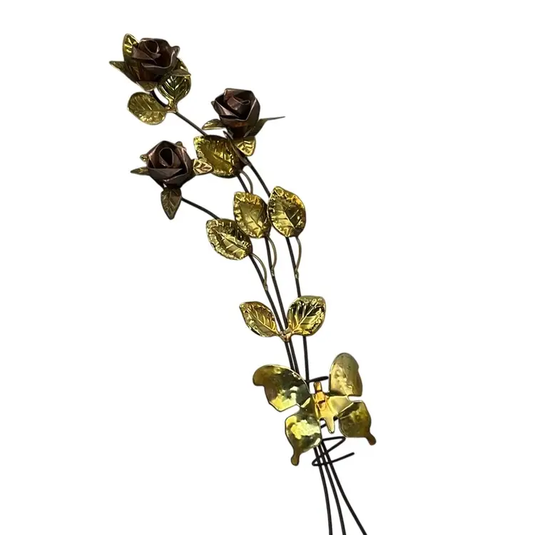 Vintage Brass Butterfly Flower Wall Art 23” x 6” x 2.5”