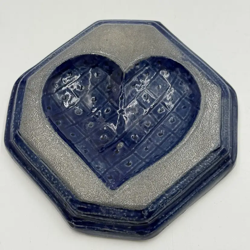 Rowe Pottery Works Heart Vtg Spoon Rest Stoneware Blue Salt Glaze 1997 Hanging Tile