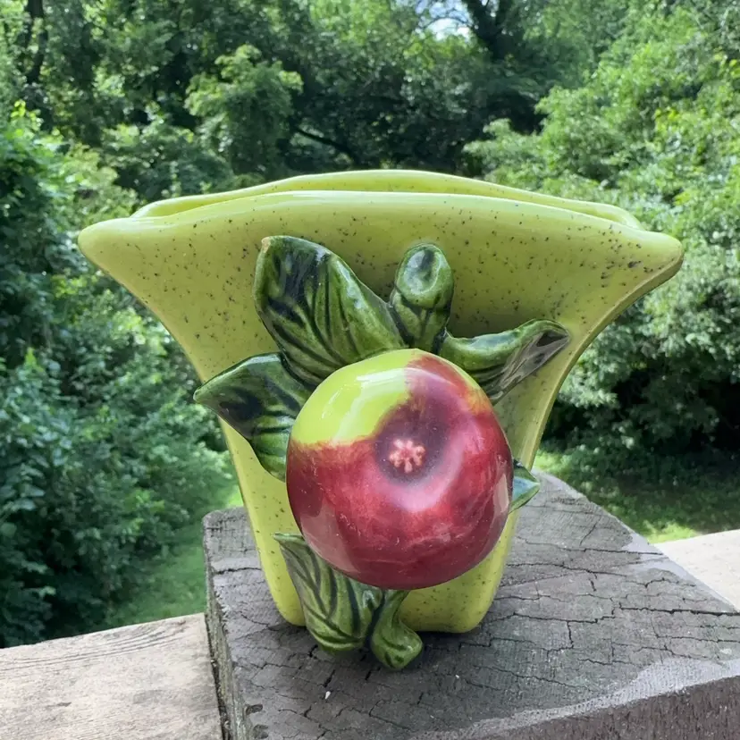 Chartreuse Apple Vintage Wall Pocket Or Vase