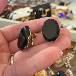 Black Glass Screw back Earrings