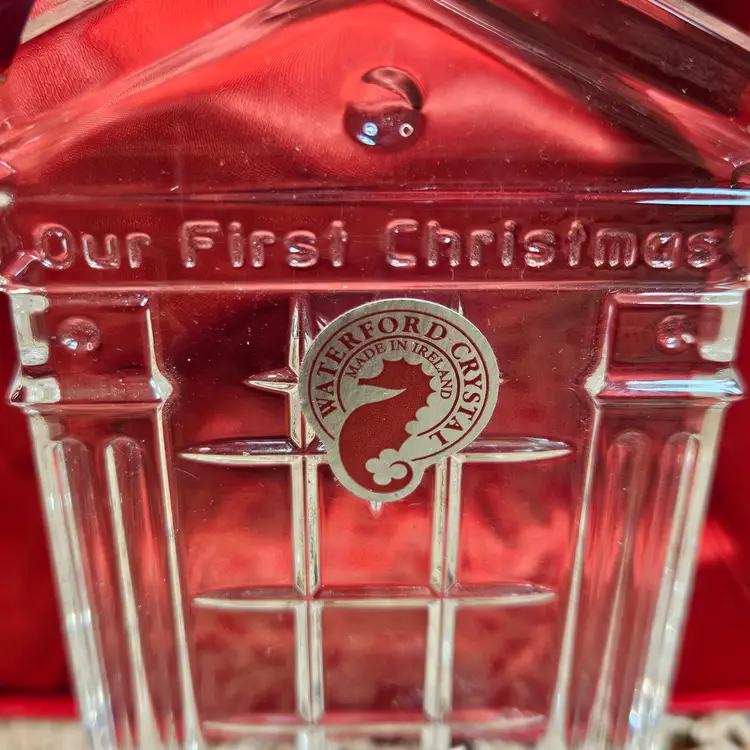 Waterford Crystal & Pewter Birds Our First Christmas Ornament Orig Box & Sticker