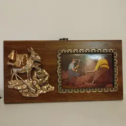 3d miners frame with postcard. Miner and donkey. Frame made in Canada. Postcard from Iron Mountain, Iron Mine. Vulcan, MI.