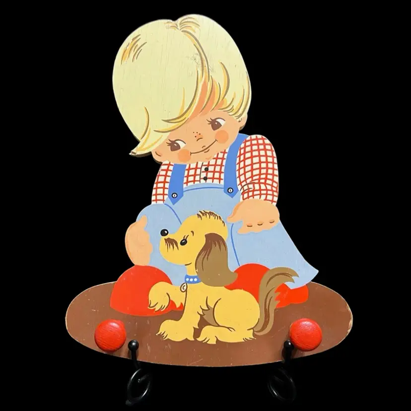 MARKDOWN! No. 3133 Boy with Dog Coat Rack W Germany 1980 Small Chip On Hair ~9.5” x 7.5”