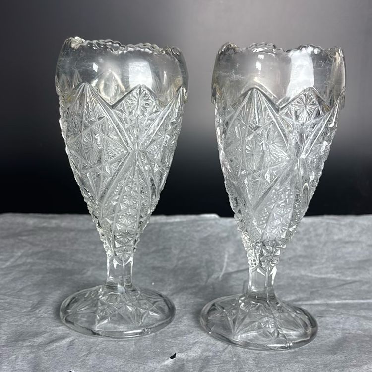 Clear Pressed Glass Bud vases with Star foot 6"
