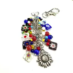 Sunflower Floral Beaded Phone Or Purse Charm Repurposed Jewelry Made By Me 3”