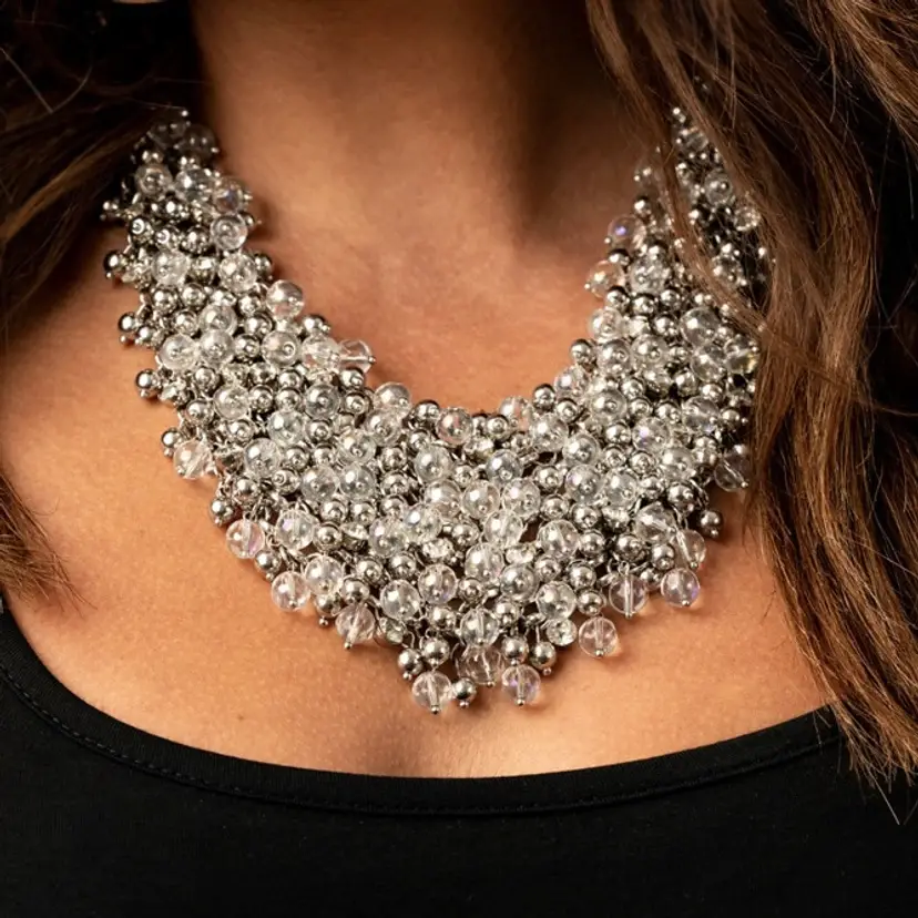 Silver Frost Beaded Statement Necklace