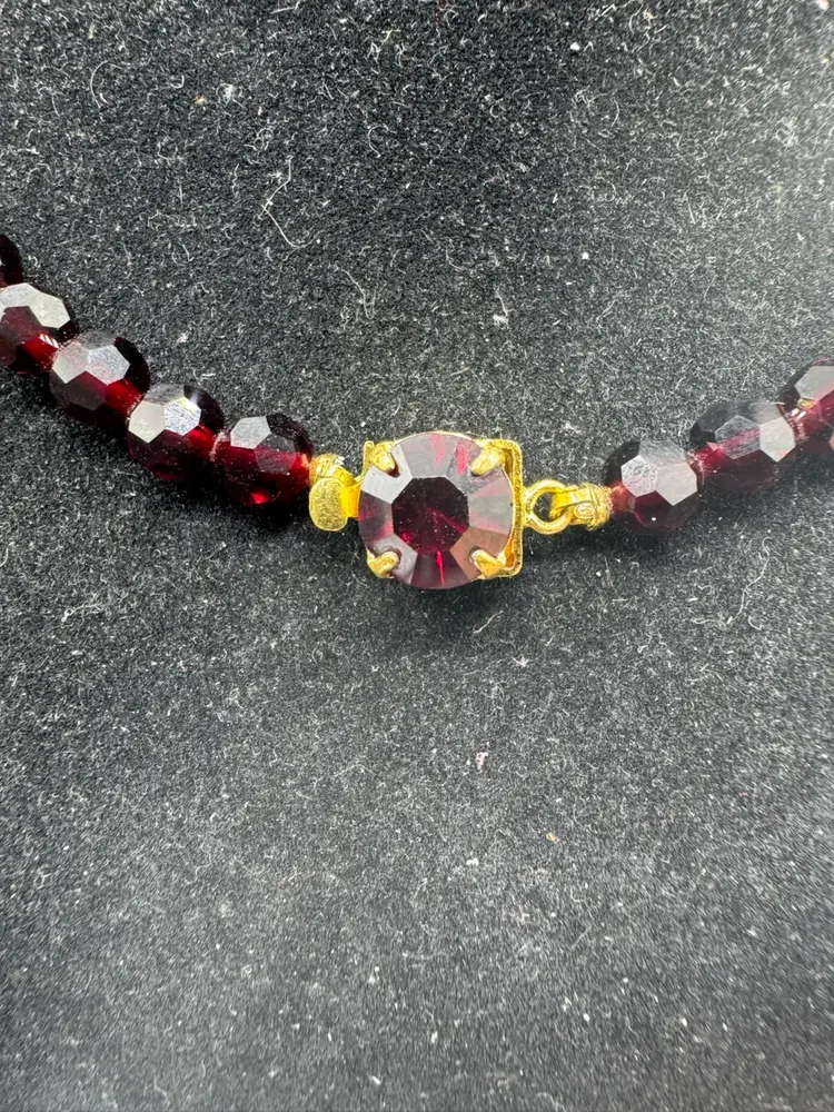 # 29 Vintage Ruby Red Graduating Glass Beaded Necklace With Beautiful Clasp