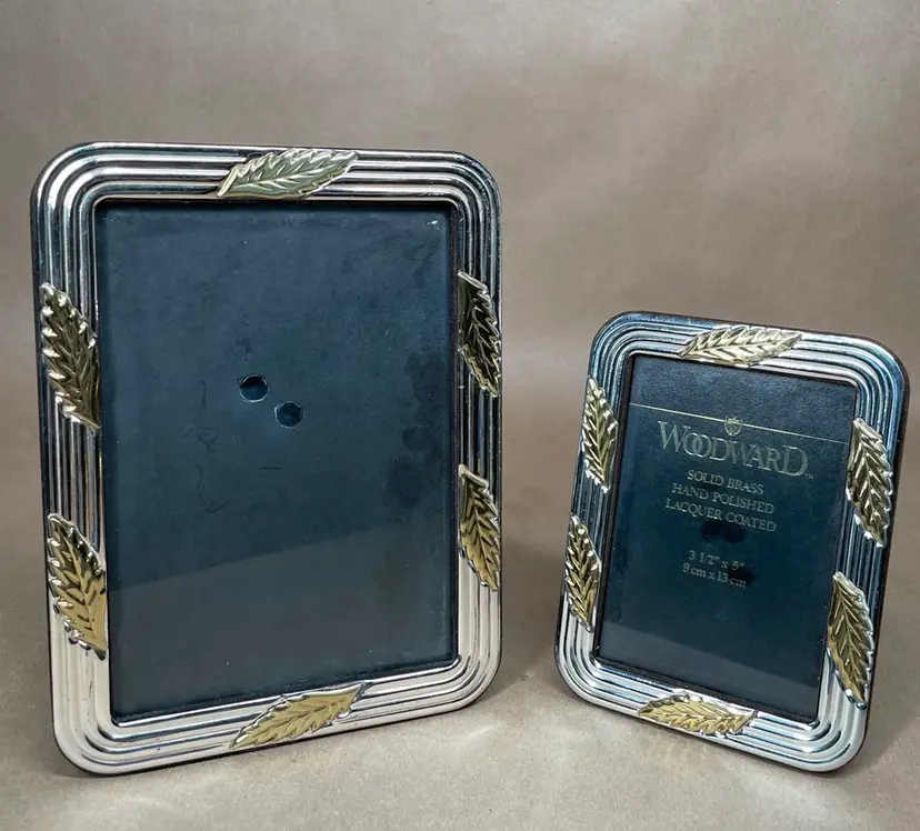 Vintage WOODWARD Solid Brass Hand Polished Lacquer Coated Picture Photo Frames w/Glass