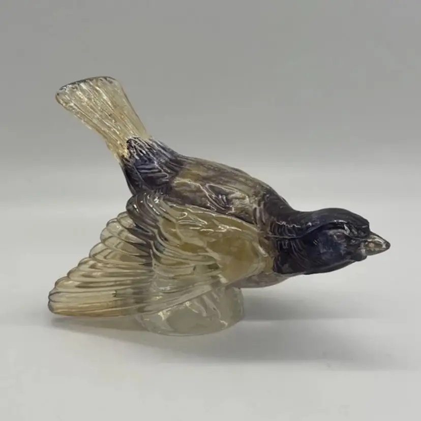 Antique Tchecoslovaquie Czech Bohemia Iridescent Glass Bird Figurine Gold Purple