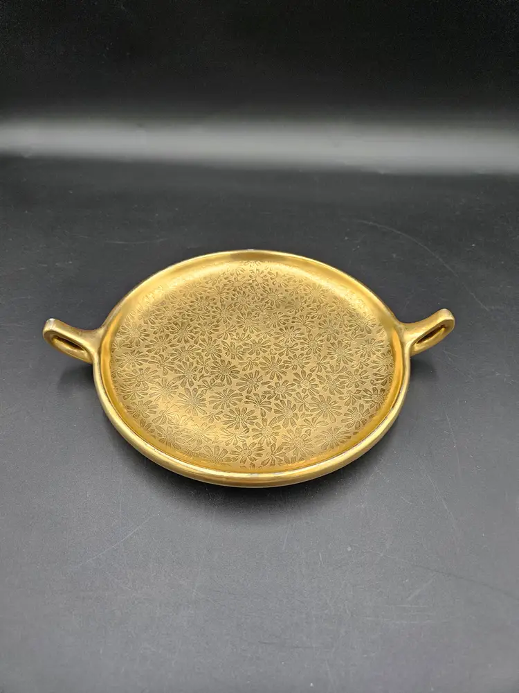 Pickard Etched China Gold Tone Floral Handled Plate