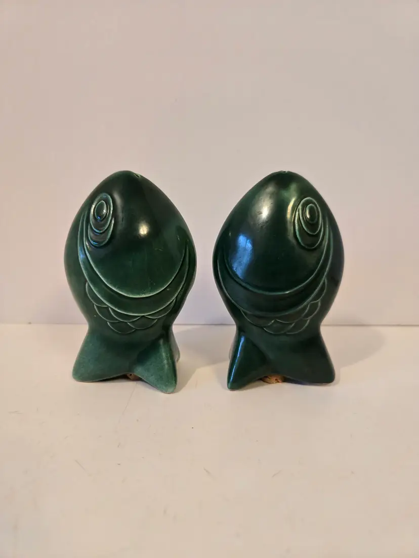 Dark Green Ceramic Fish Salt & Pepper Shakers