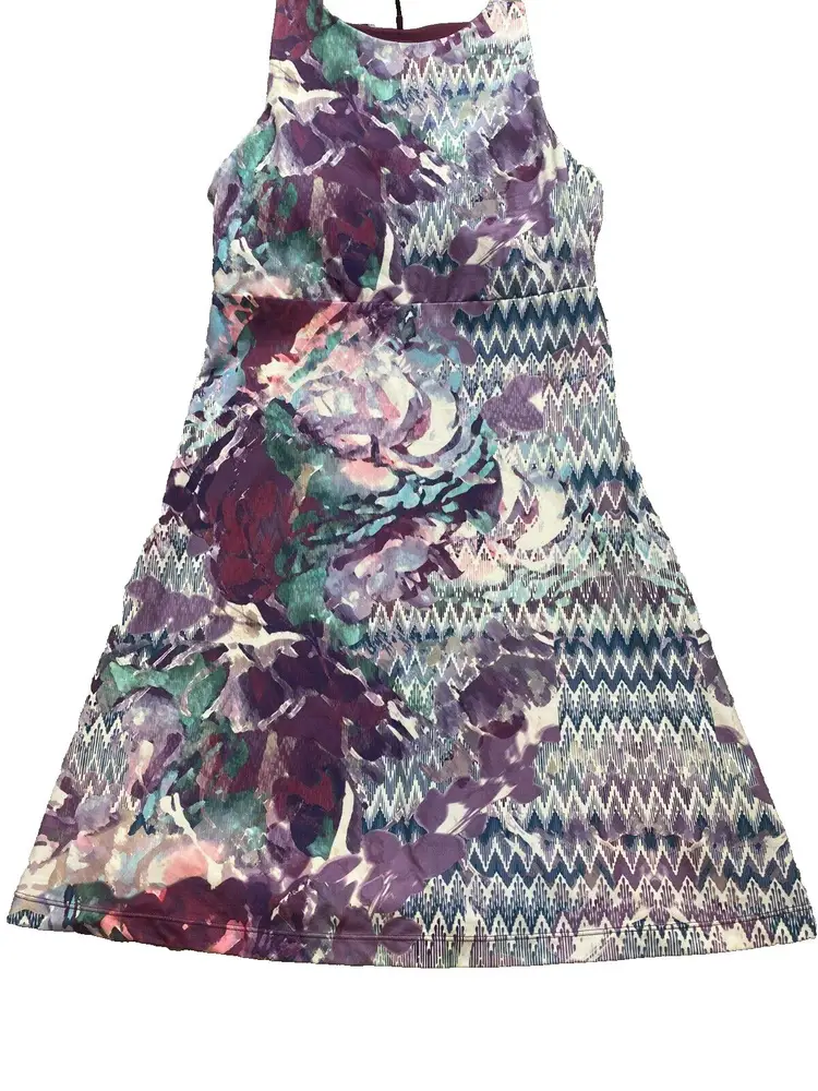 Prana Dress Womens Medium Purple Burgundy Ariel Geometric Performance Shelf Bra