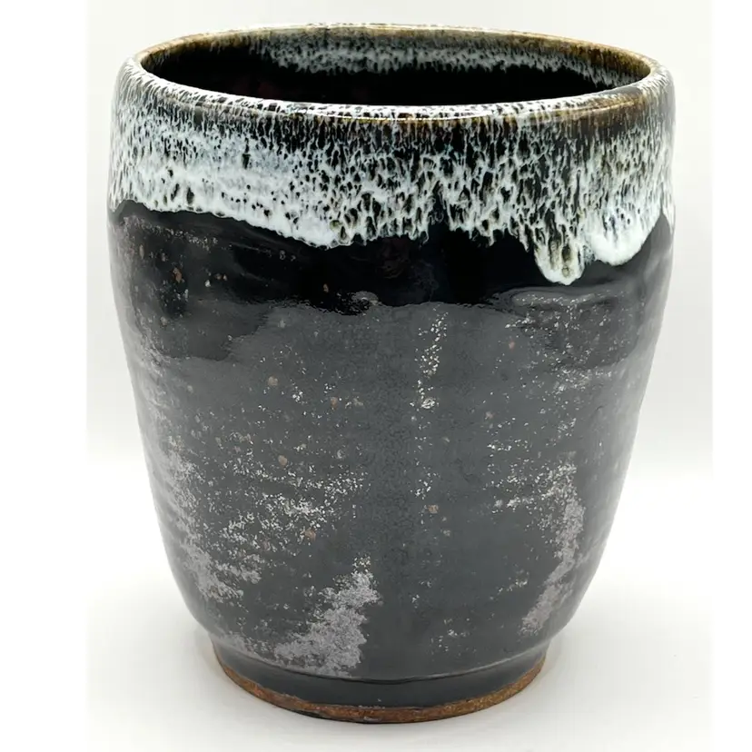 Handmade Studio Art Pottery Brown White Ceramic Flower Planter Vase 5.2 In