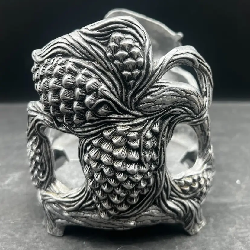 #415B Vintage 1990 Yankee Candle/Carson Pewter Pine Cone Jar Candle Holder/Display