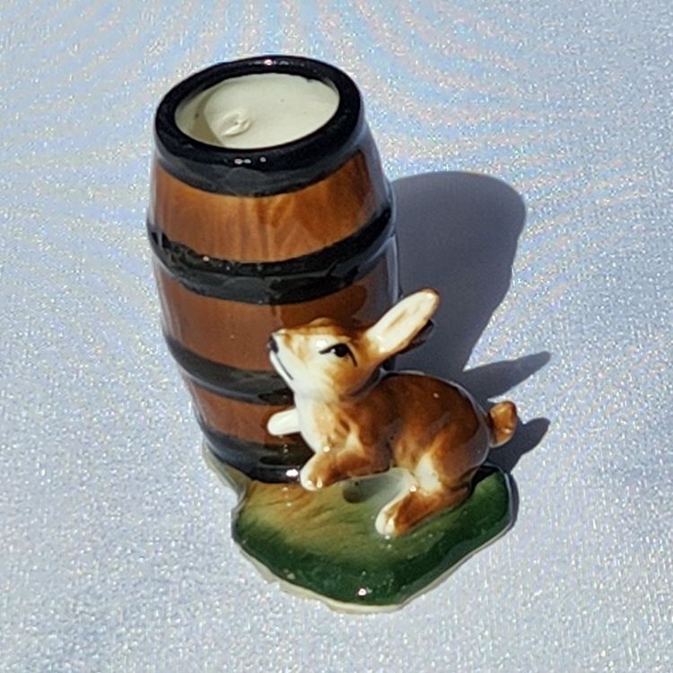 Mini Rabbit Toothpick Match Hat Pin Holder Miniature Posey Vase Bunny Easter Table 1950s - Japan