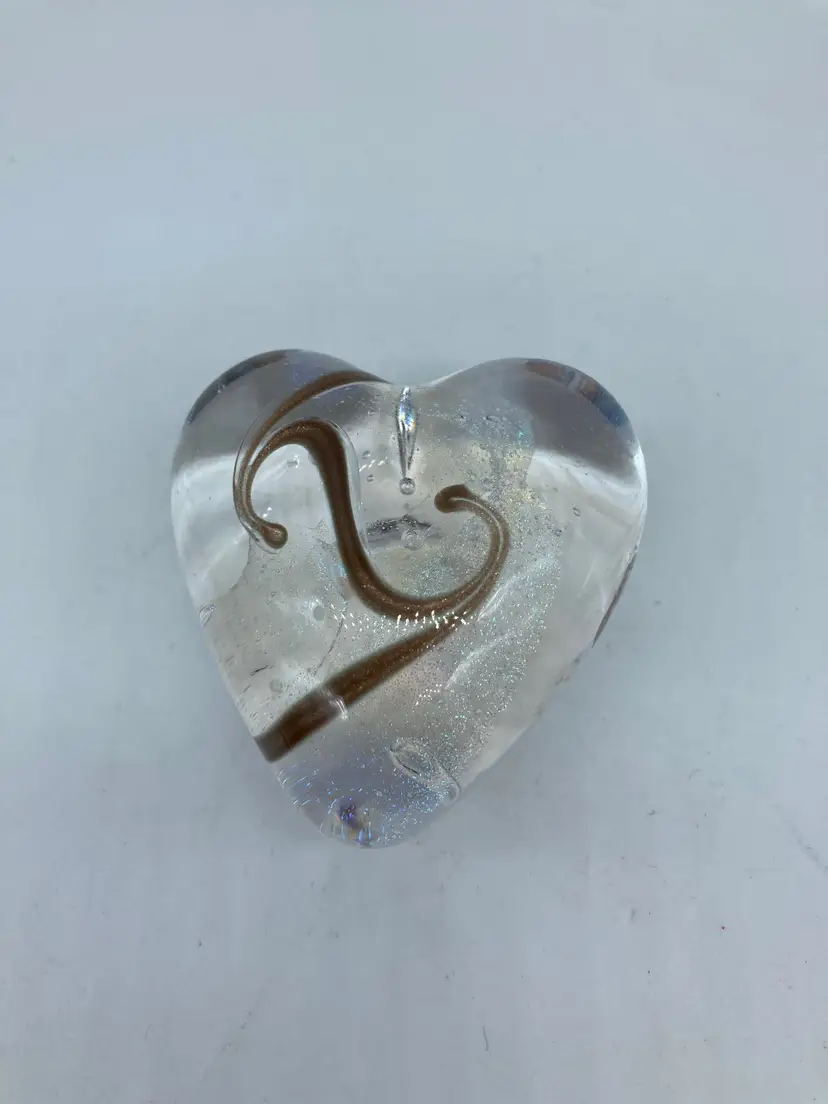 Blue Iridescent and Gold Robert Held Art Glass Heart Paperweight