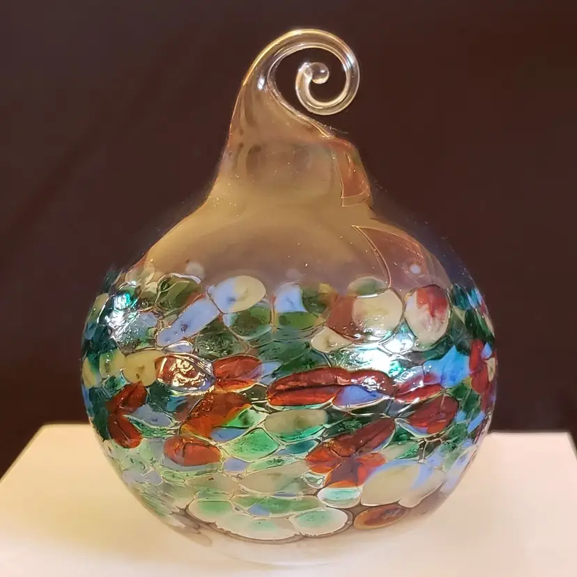 Art Glass Ornament Hand Blown Splashed Color Signed Dated 7-11-97 Heart 3¼" tall