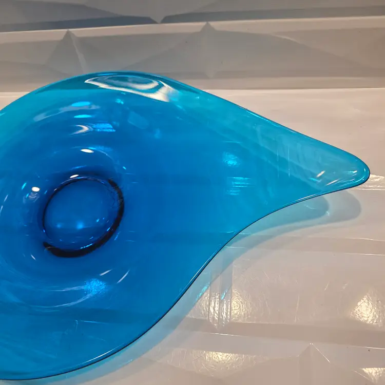 Mid Century Blue Viking Glass Epic Bluenique Platter Atomic Glass Tray Large 20"