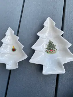 SET OF 2 VINTAGE CHRISTMAS TREE PFALTZGRAFF CANDY DISHES OR TRINKET PLATES