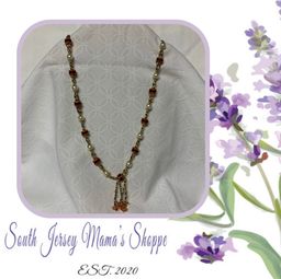 Vintage Handmade Black And Orangish Buttons With Faux Pearl And Gold Bead Beaded Necklace