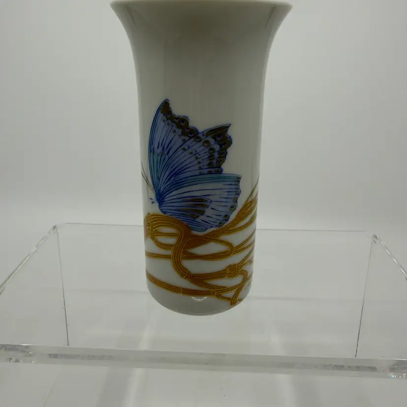 Rosenthal Germany Studio Linie Blue Gold Butterfly Bud Vase Signed Alain Le Foll