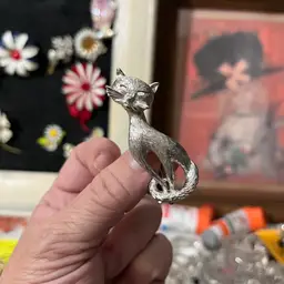 Vintage Monet Silver Tone Modernist Cat Brooch Mid Century Figural Pin