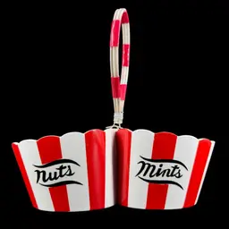 #01 - Yona Country Club Ceramic Nuts And Mints Red Striped Divided Serving Bowl