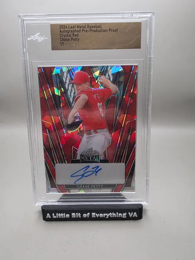 Chase Petty 2024 Leaf Metal - Baseball Autographed Pre-Production Proof Crystal Red #/1