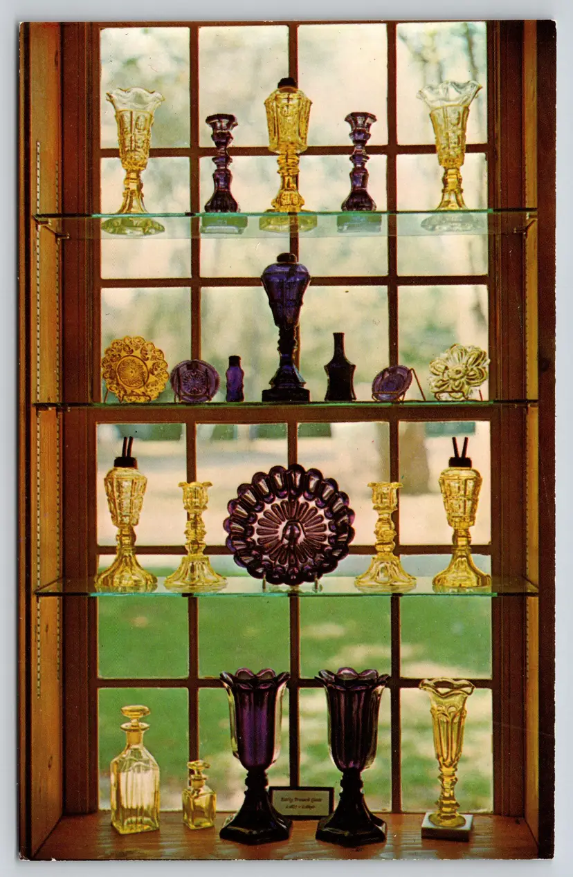 Postcard Amethyst and Yellow Window Sandwich Glass Museum and Historical Society Massachusetts - 9699