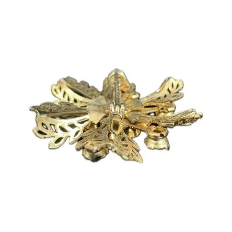 Vintage Flower Pin with Pink and Clear Rhinestones