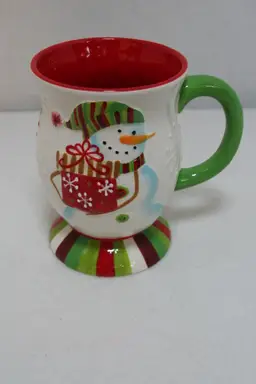 Pier 1 Import Hand-painted Multi-color Christmas Snowman Gift Coffee Tea Mug Cup
