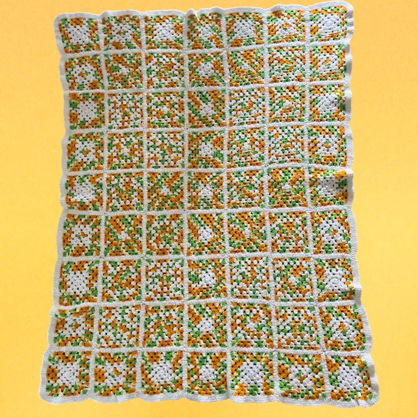 BTT - Throw - Vintage Granny Square Hand Crochet Throw Blanket Quilt - About 50” X 70”