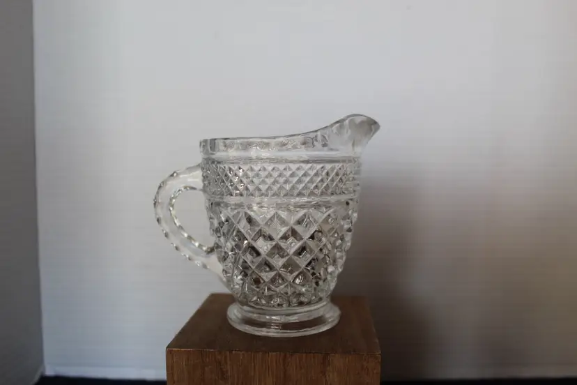 Anchor Hocking Wexford Creamer 4.25 Inch Clear Glass Vintage Diamond Small