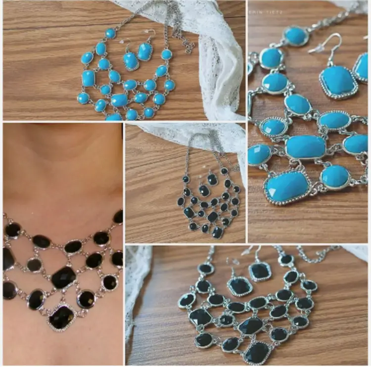 lot of 10 Blue/Black Statement Necklace and Earring Sets
