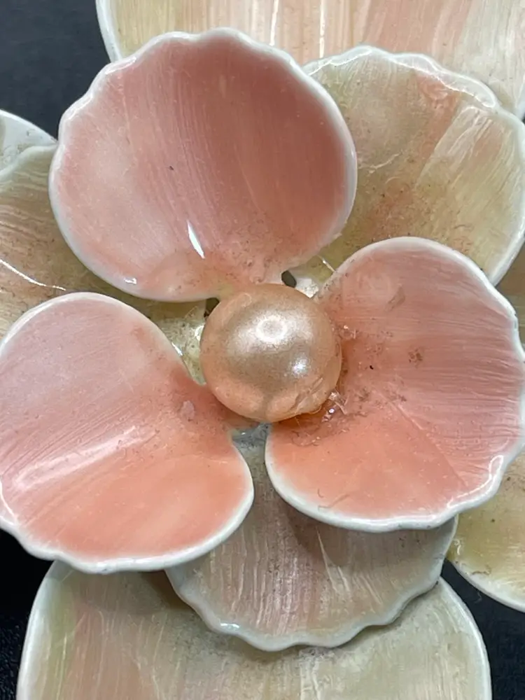 Vintage, Pink Enameled, Metal Flower Brooch
