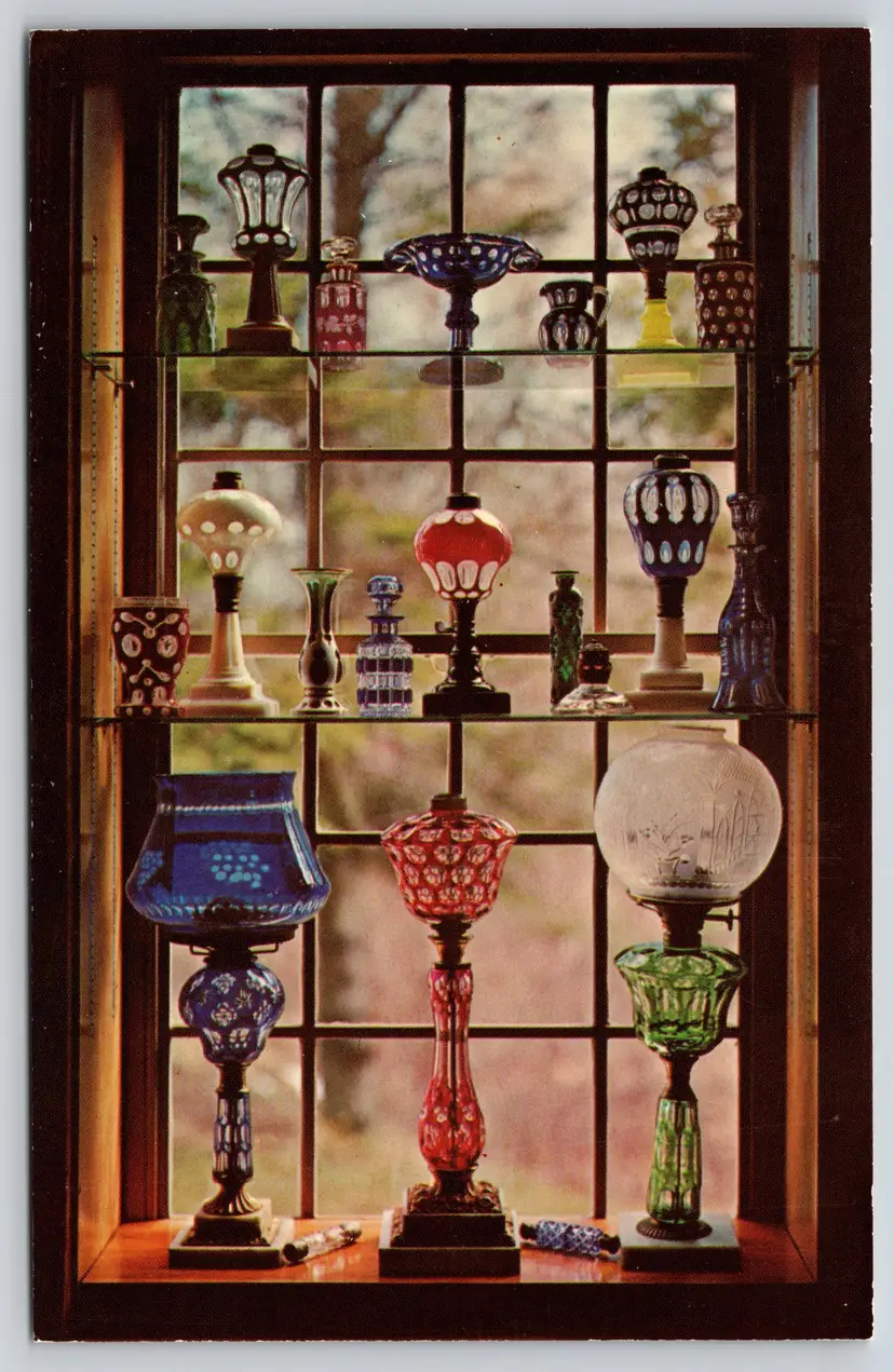 Postcard Overlay Window Sandwich Glass Museum Historical Society Massachusetts - 9698