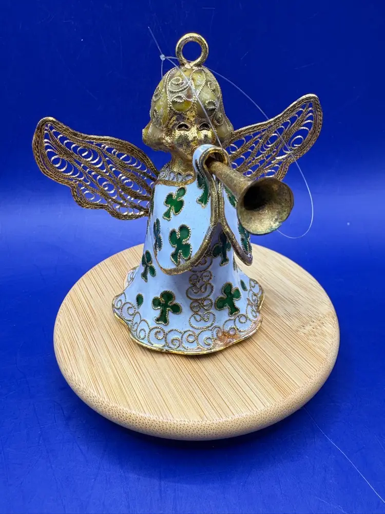 Enamel Cloisonné Angel With Trumpet Bell Ornament